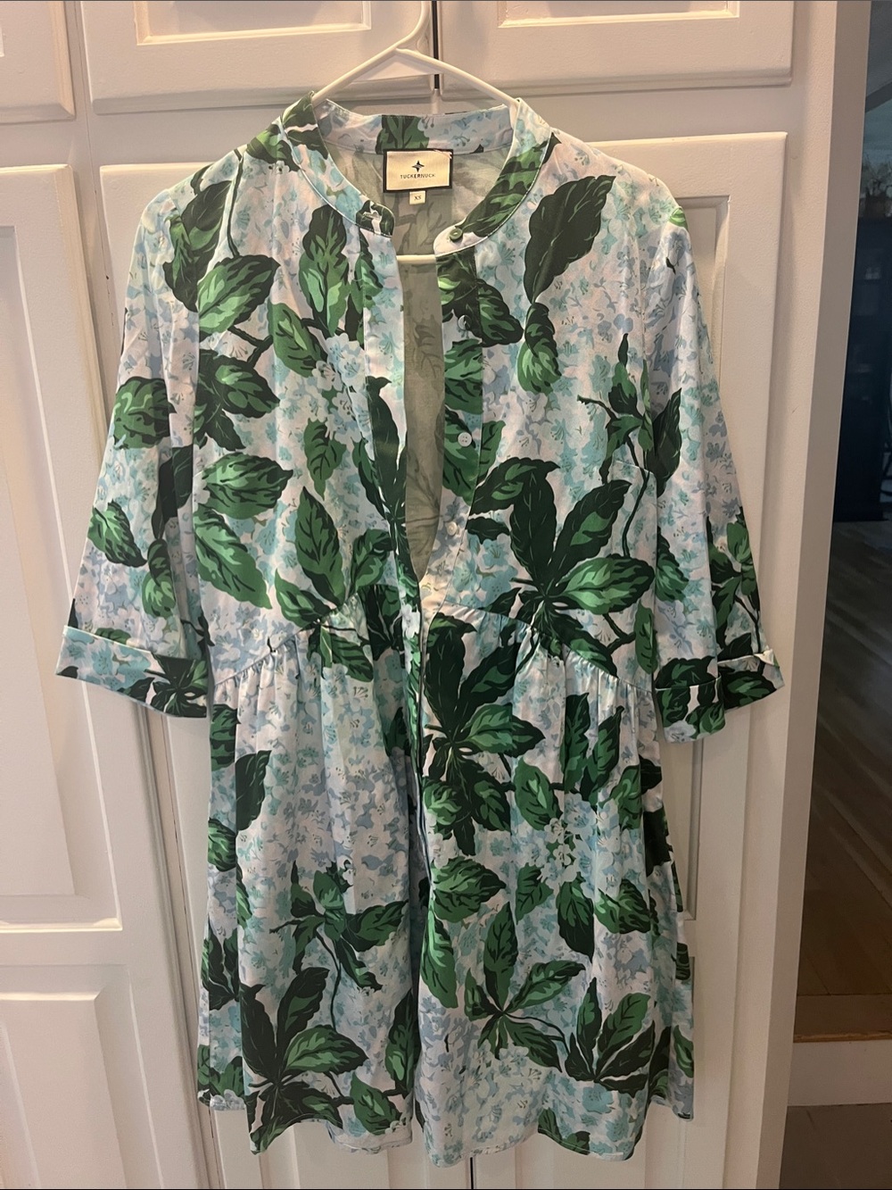 Tuckernuck Green Leaf Print Cotton Dress